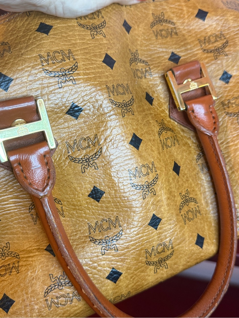 MCM Monogram Visetos Travel Duffle in Cognac Brown with Black Accents 35 - Picture 11 of 13
